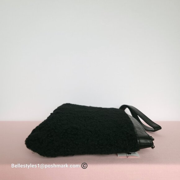 VIAVENETO Delilah Curly Lambskin Shearling Large Pouch/Wristlet- Black color - Picture 9 of 16